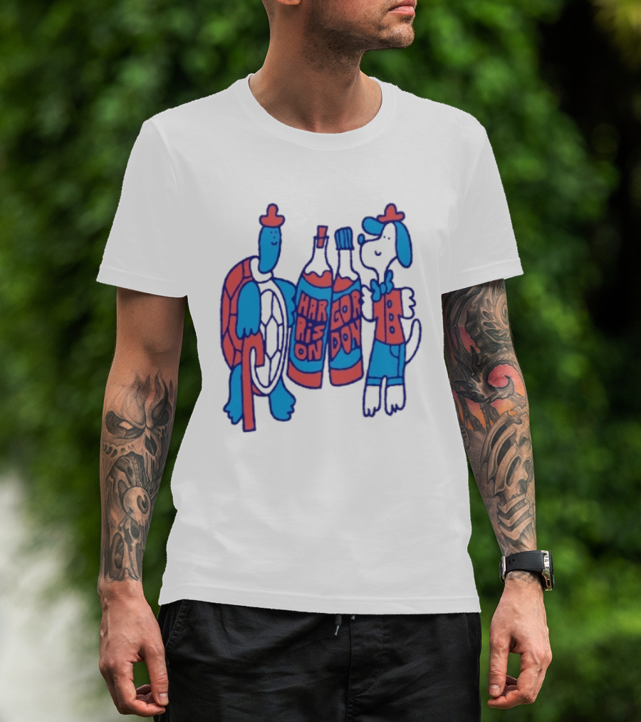 Harrison Gordon Honey TV Turtle Dog Duo With Bottles T-Shirt