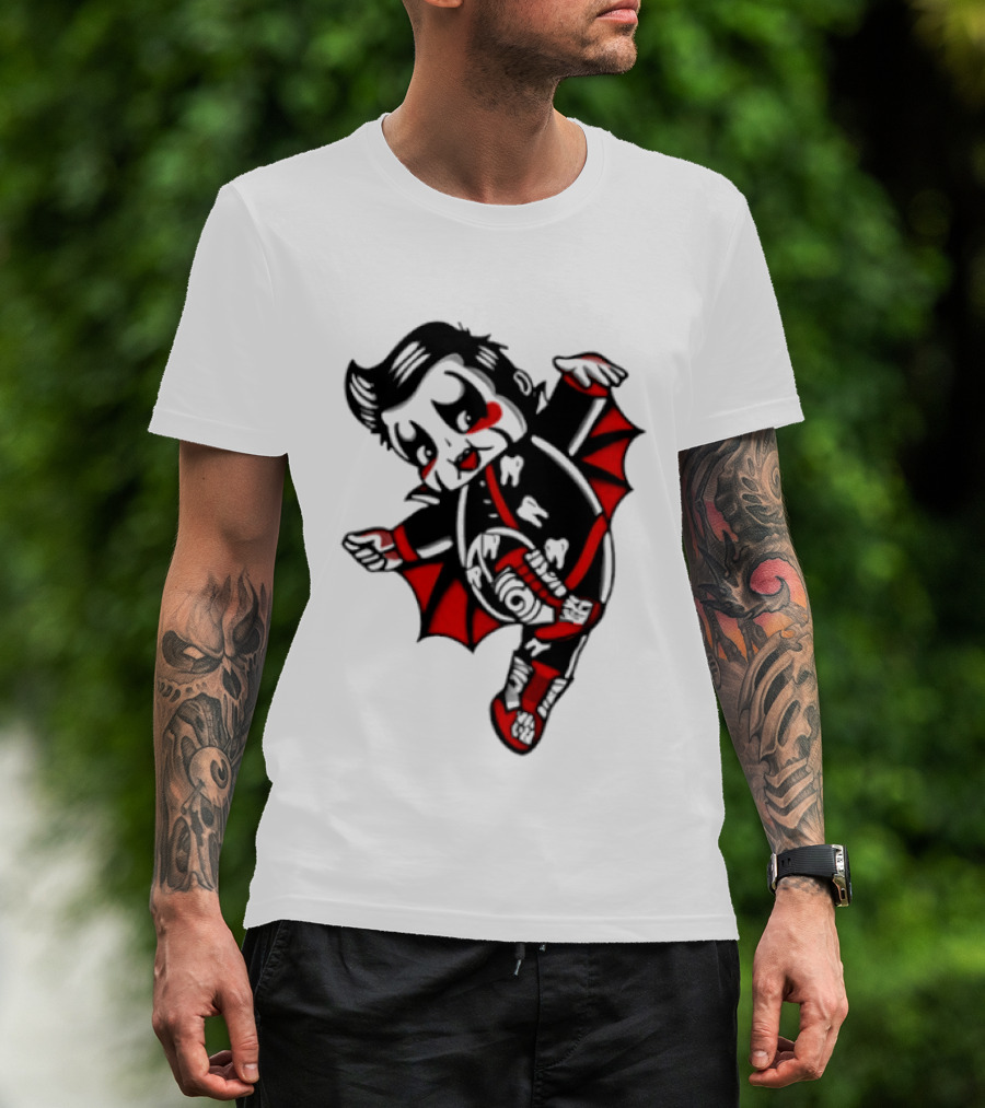 Little Vampire Kewpie Doll With Wings Teeth And Red Details T-Shirt