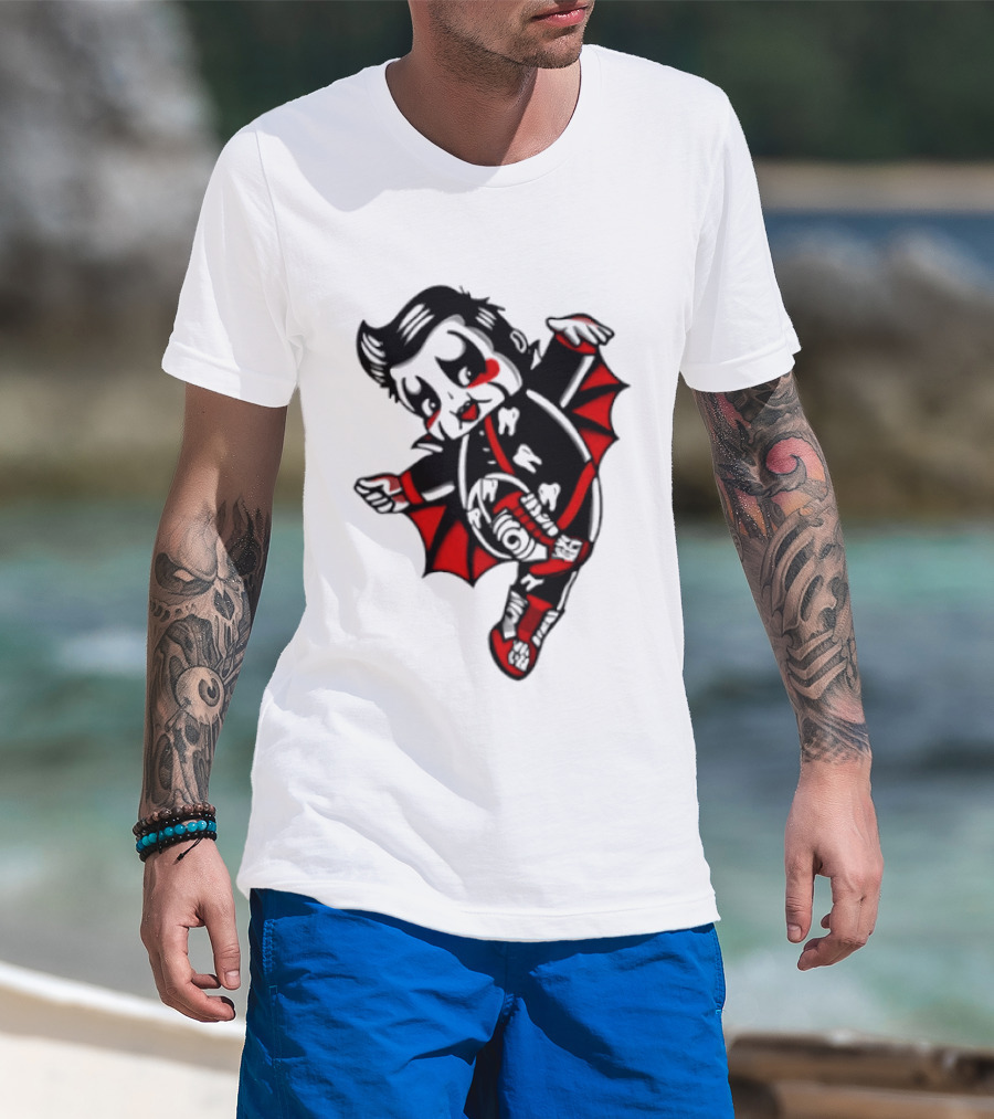 Little Vampire Kewpie Doll With Wings Teeth And Red Details T-Shirt