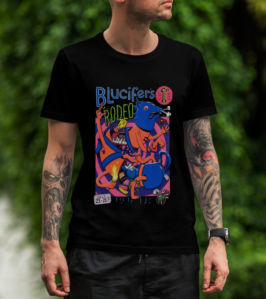 Blucifer's First Rodeo Denver CO July 23 26 2026 Colorful Cartoon T-Shirt