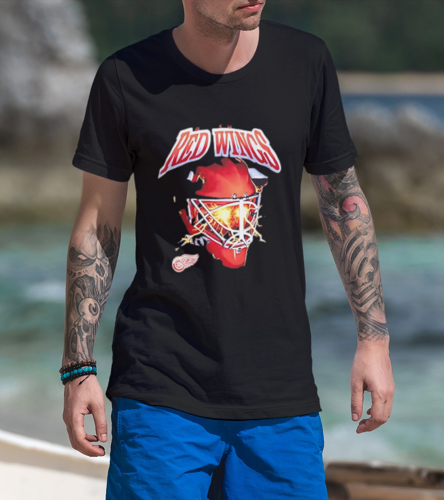 Detroit Red Wings Goalie Mask Red Lightning Burst T-Shirt