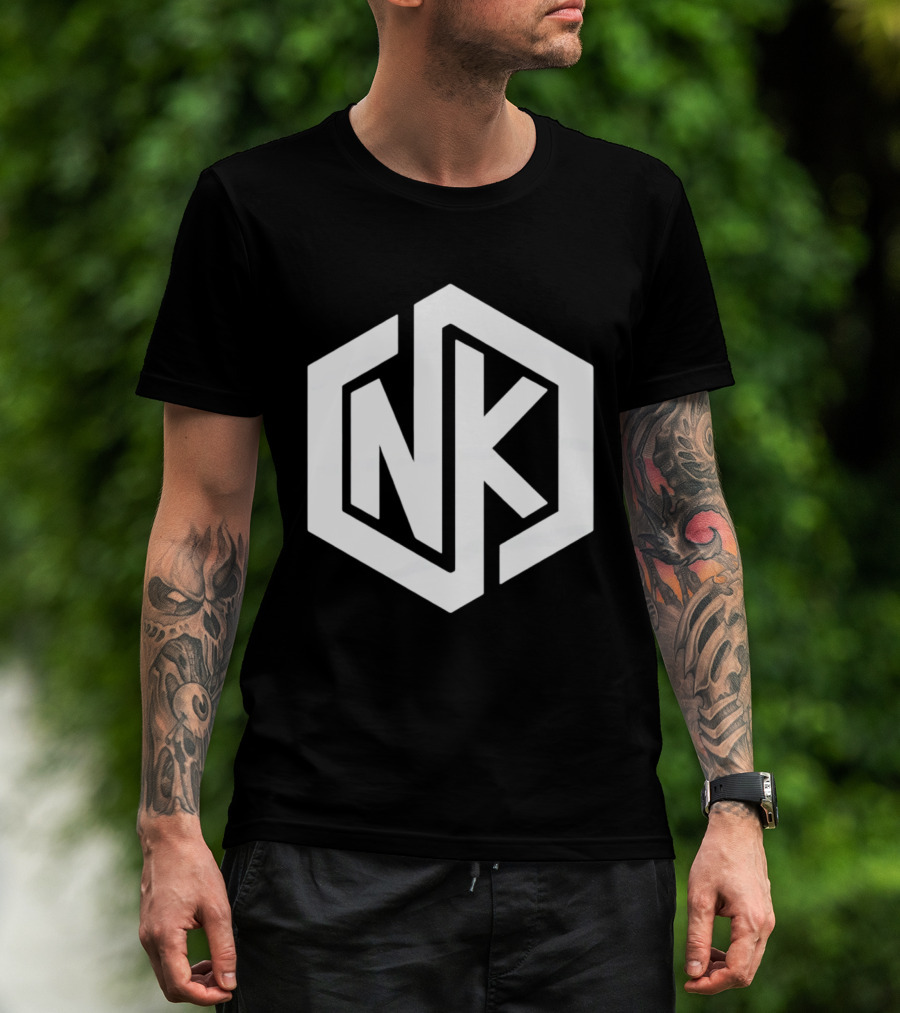 NK Minimalist Hexagon Symbol White Marble Effect T-Shirt