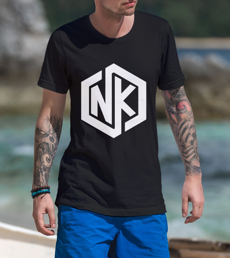 NK Minimalist Hexagon Symbol White Marble Effect T-Shirt