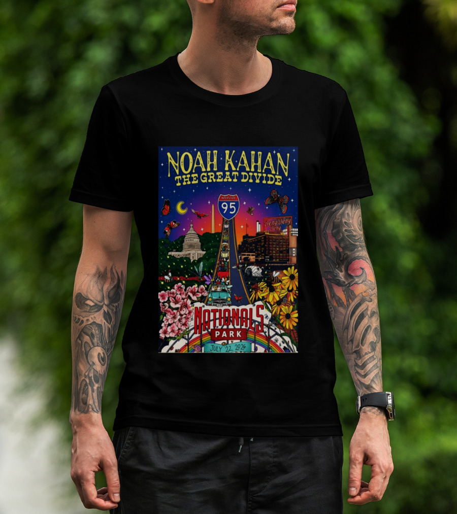 Noah Kahan The Great Divide Nationals Park July 22 2026 Washington D C Interstate 95 Capitol Flowers Butterflies T-Shirt