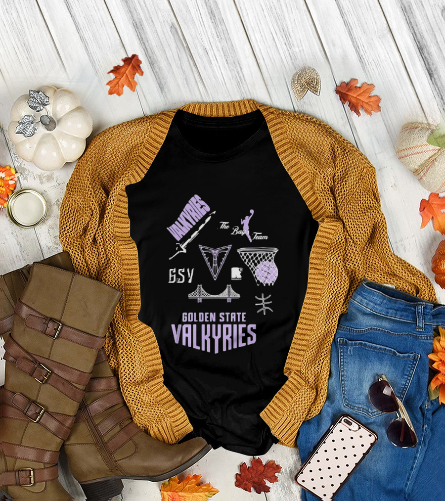 Golden State Valkyries The Bay's Team Basketball Collage GSV Bridge Sword T-Shirt