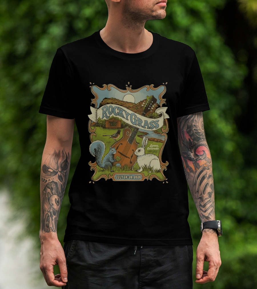 RockyGrass Festival July 24 26 2026 Planet Bluegrass Ranch Lyons Colorado Wildlife And Banjo Scenery T-Shirt