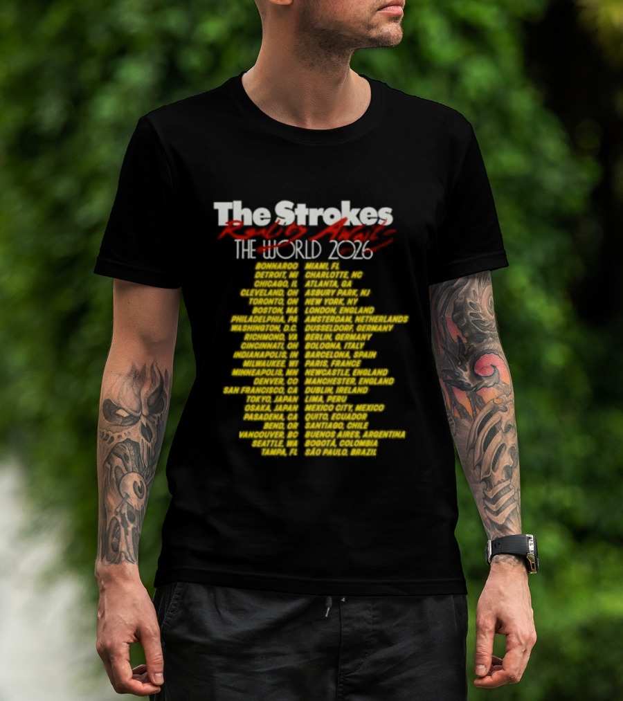 The Strokes Reality Awaits The World Tour 2024 Cities List T-Shirt