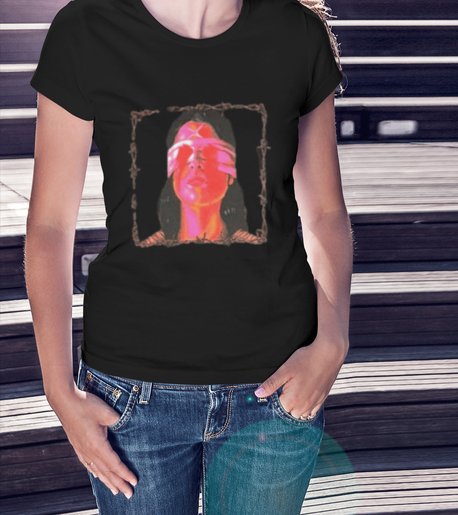 Machin3gir1 Psychowarrior Blindfolded Portrait With Pink Neon Glow T-Shirt