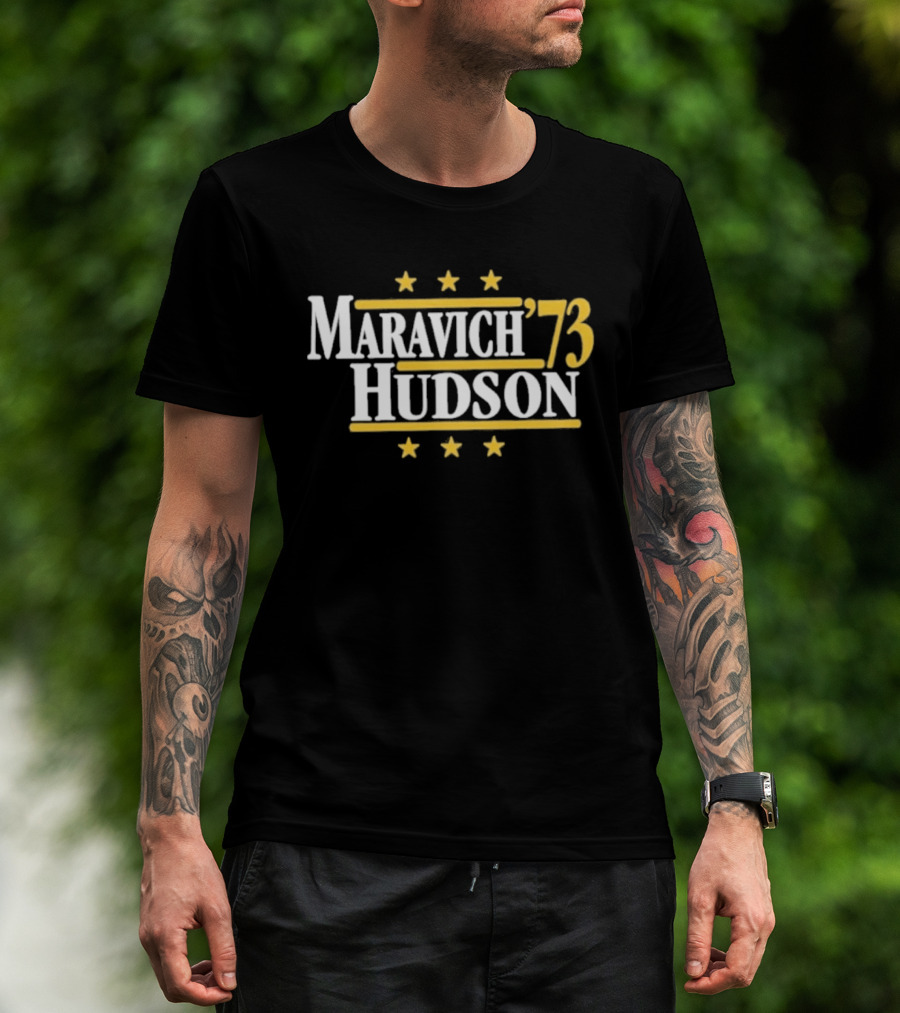 Maravich Hudson 1973 Atlanta Hawks Basketball Stars T-Shirt