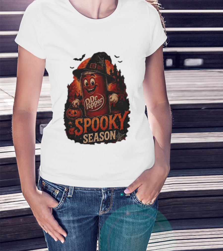 Dr Pepper Halloween Witch Can Spooky Season With Jack O' Lantern And Bats T-Shirt