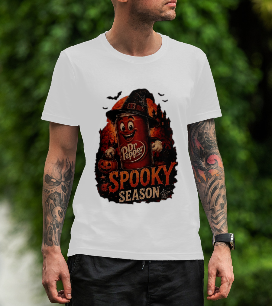 Dr Pepper Halloween Witch Can Spooky Season With Jack O' Lantern And Bats T-Shirt