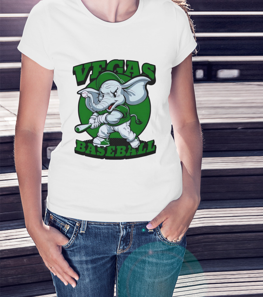 Vegas Baseball Elephant Batting Green T-Shirt