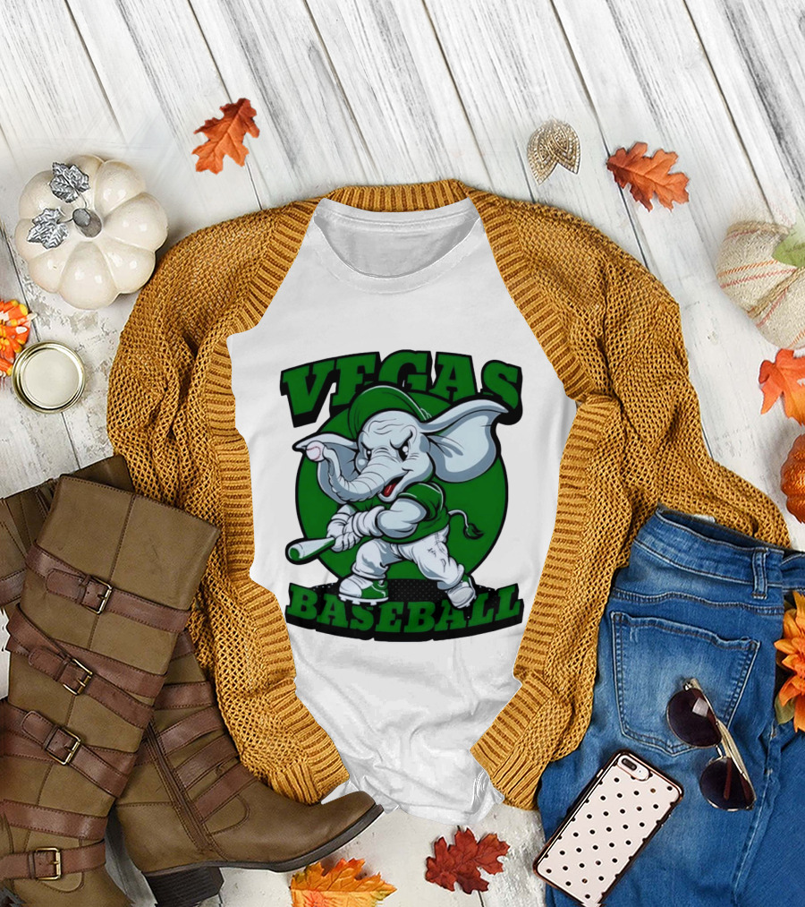 Vegas Baseball Elephant Batting Green T-Shirt
