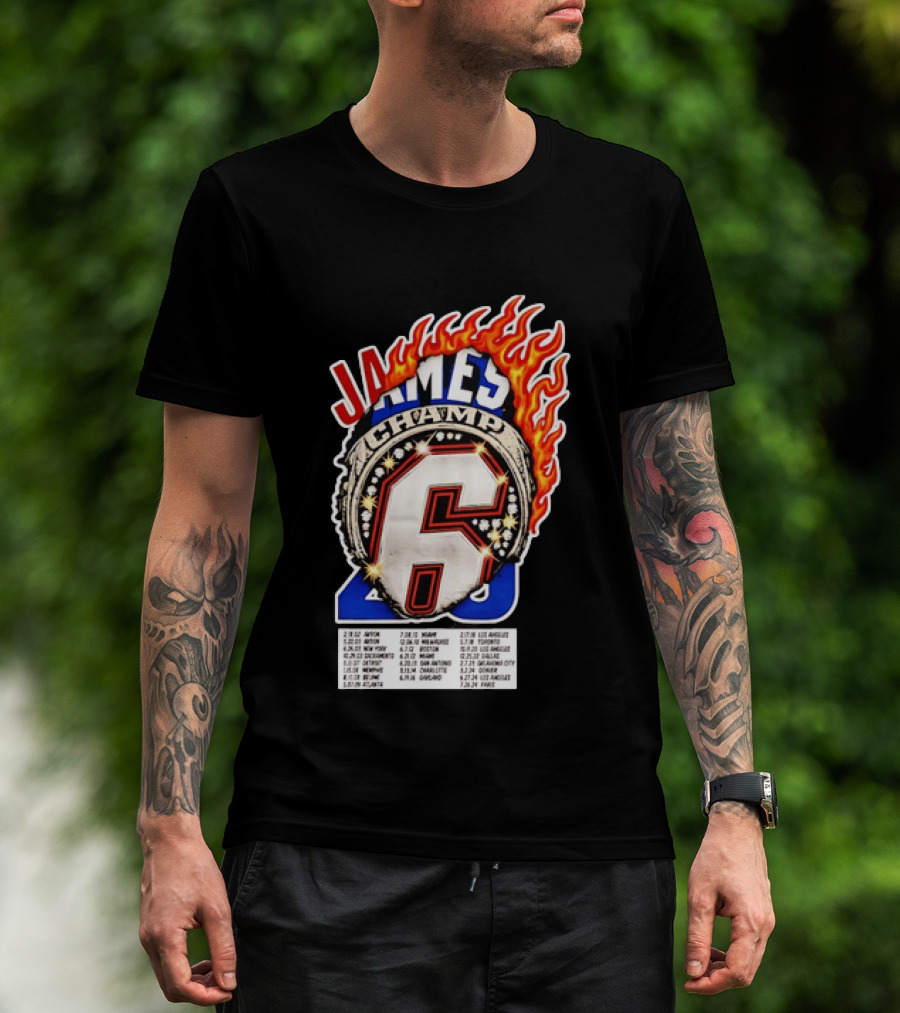 LeBron James Champ 6 Milestone Dates Cleveland Miami Los Angeles 2012 2013 2016 2020 T-Shirt