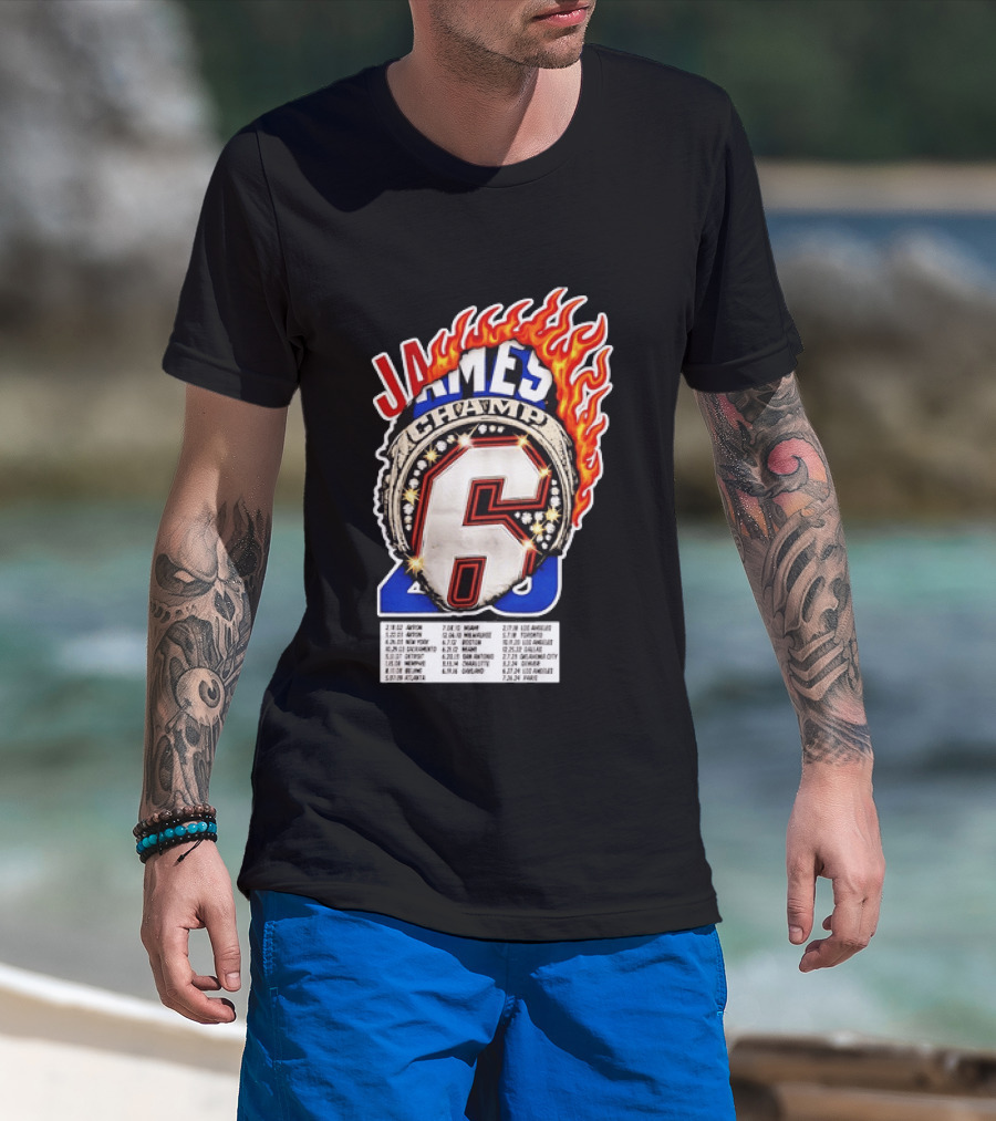 LeBron James Champ 6 Milestone Dates Cleveland Miami Los Angeles 2012 2013 2016 2020 T-Shirt