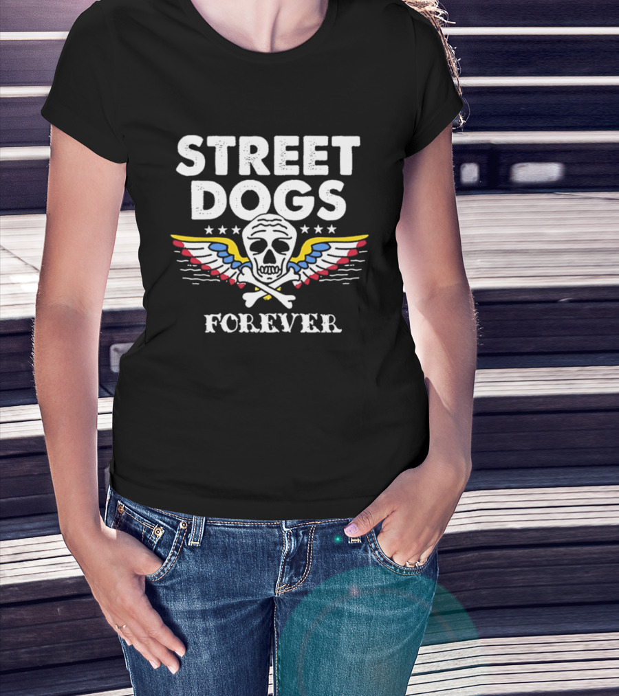 Street Dogs Forever Skull Crossbones Wings Stars T-Shirt