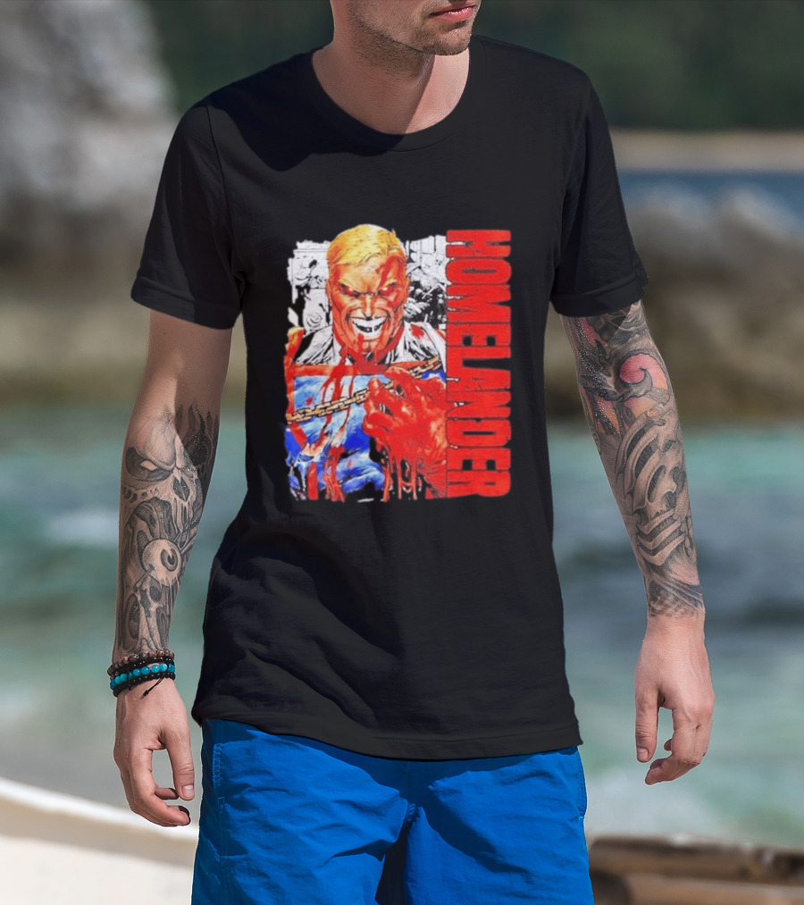 Homelander The Boys Superhero Cartoon Blood Splattered Image T-Shirt