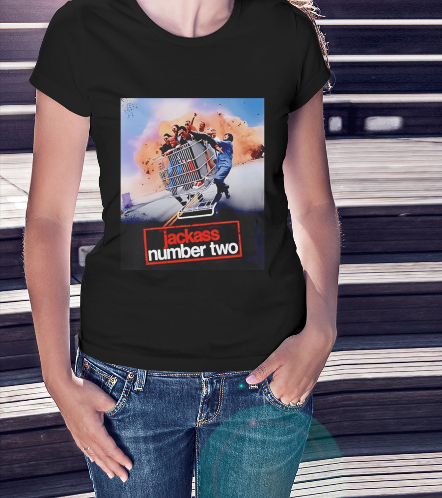 Jackass Number Two Movie Cast In Shopping Cart Action Scene Explosion T-Shirt