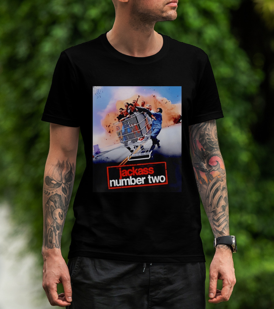 Jackass Number Two Movie Cast In Shopping Cart Action Scene Explosion T-Shirt