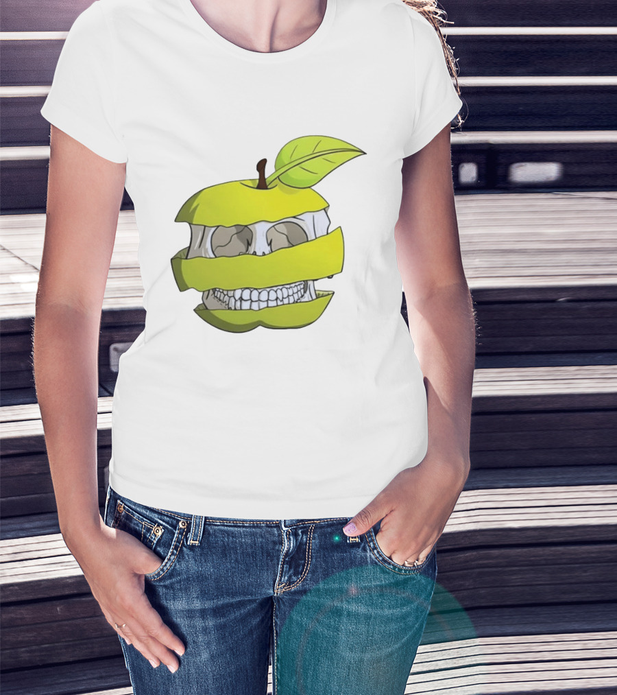 Skull Apple Forbidden Fruit Creative Slice T-Shirt