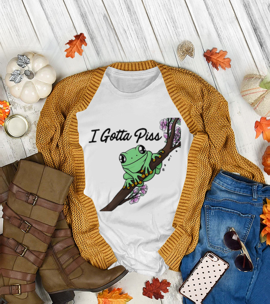I Gotta Piss Frog On Branch With Flowers T-Shirt