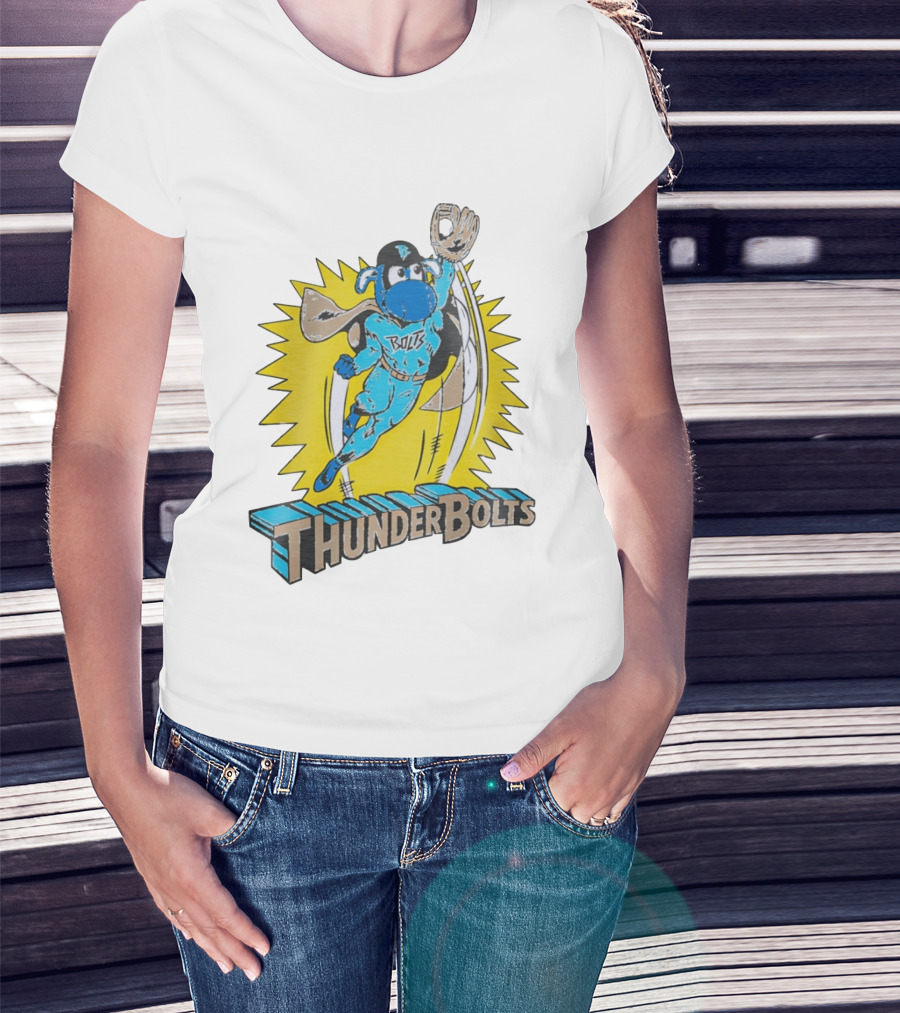 ThunderBolts Superhero Mascot Baseball Catcher T-Shirt