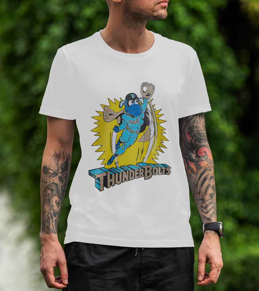 ThunderBolts Superhero Mascot Baseball Catcher T-Shirt