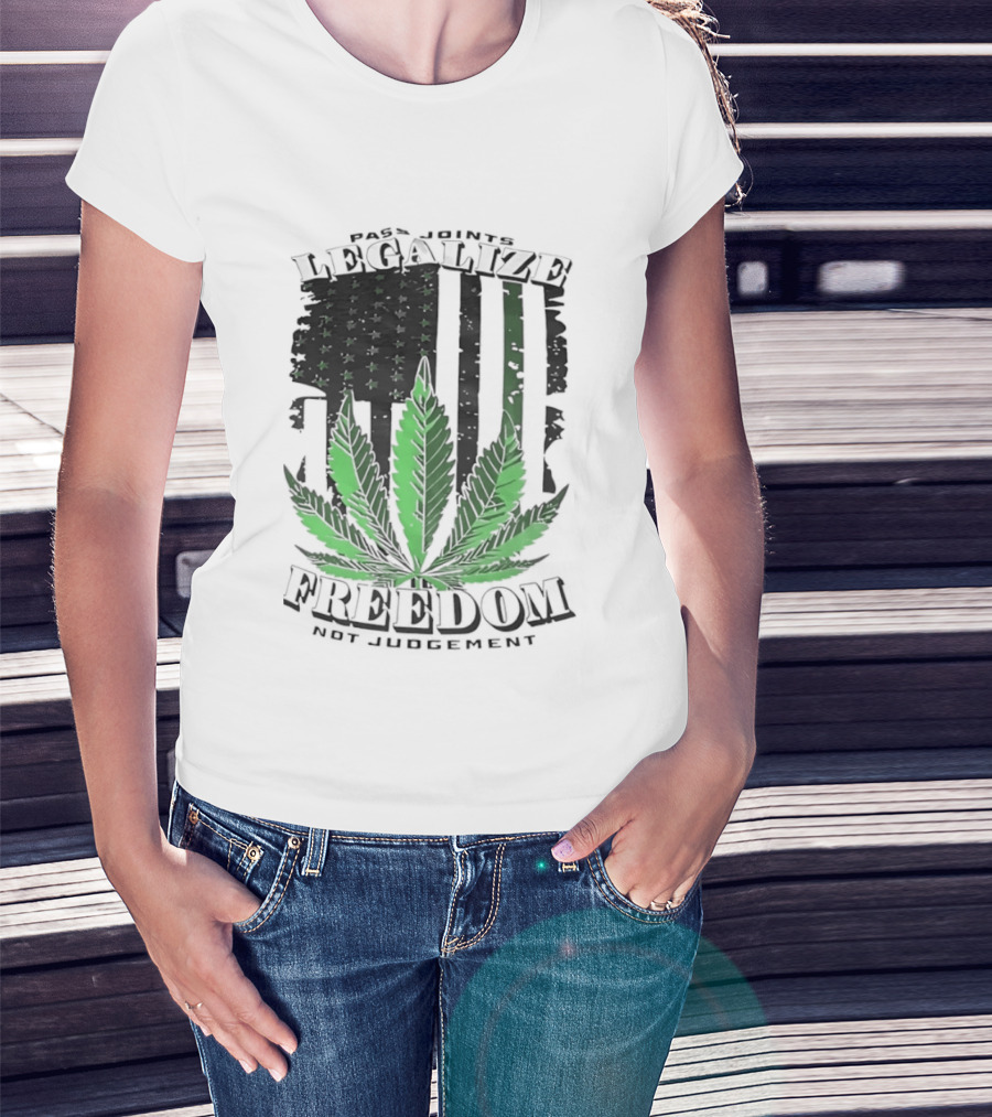 Legalize Freedom Pass Joints Not Judgment Marijuana Cannabis American Flag Leaf T-Shirt
