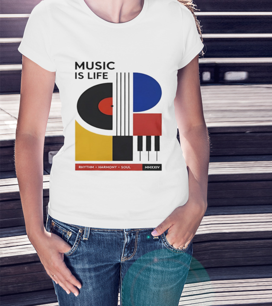 Music Is Life MMXXIV Rhythm Harmony Soul Vinyl Piano Abstract T-Shirt