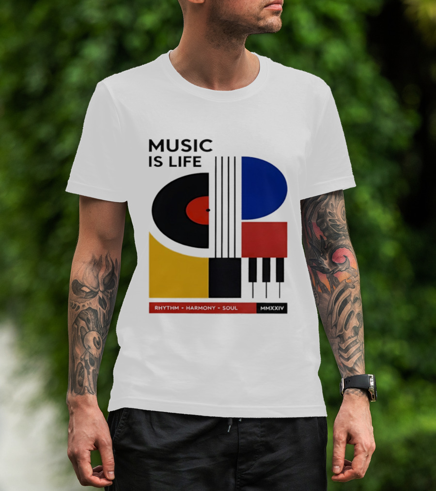 Music Is Life MMXXIV Rhythm Harmony Soul Vinyl Piano Abstract T-Shirt