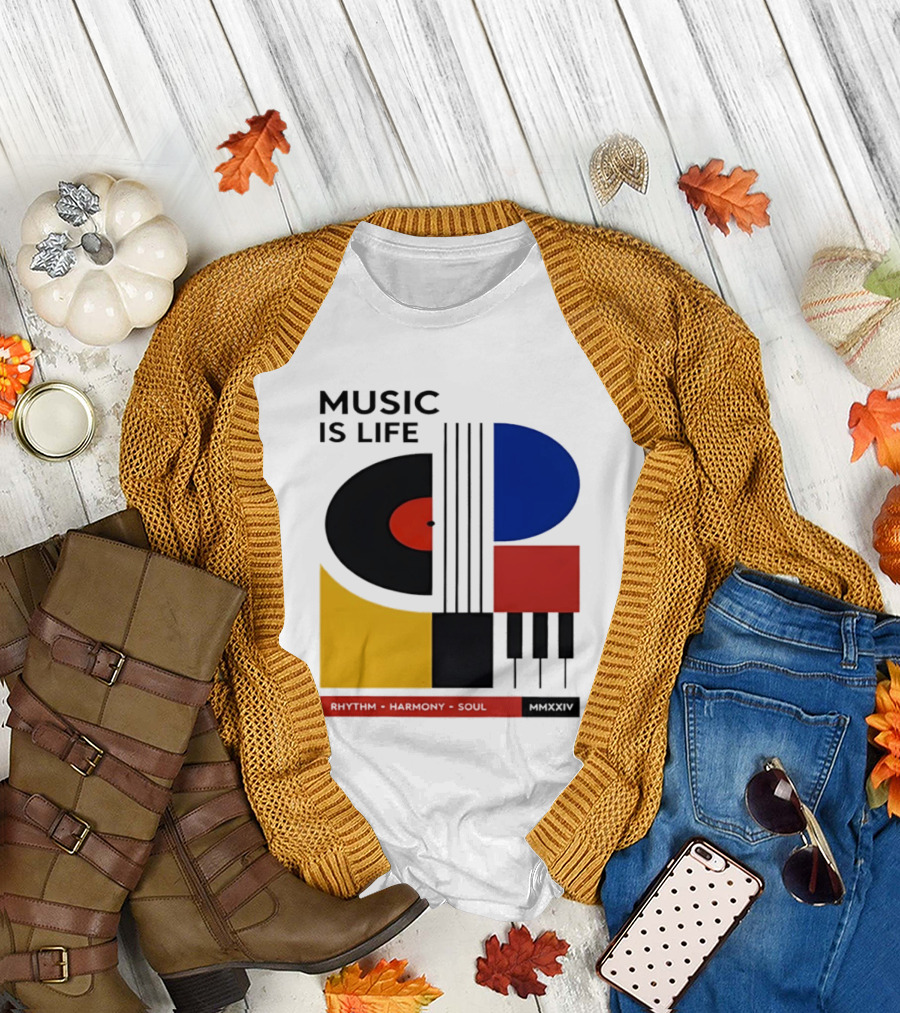 Music Is Life MMXXIV Rhythm Harmony Soul Vinyl Piano Abstract T-Shirt