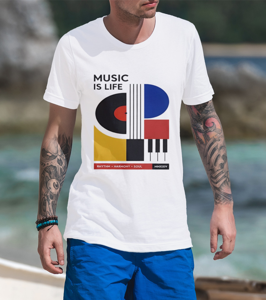 Music Is Life MMXXIV Rhythm Harmony Soul Vinyl Piano Abstract T-Shirt