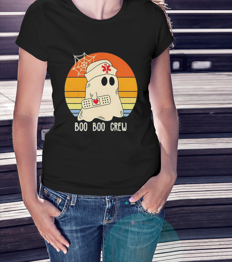 Boo Boo Crew Ghost Nurse Halloween Bandage Heart Spiderweb T-Shirt