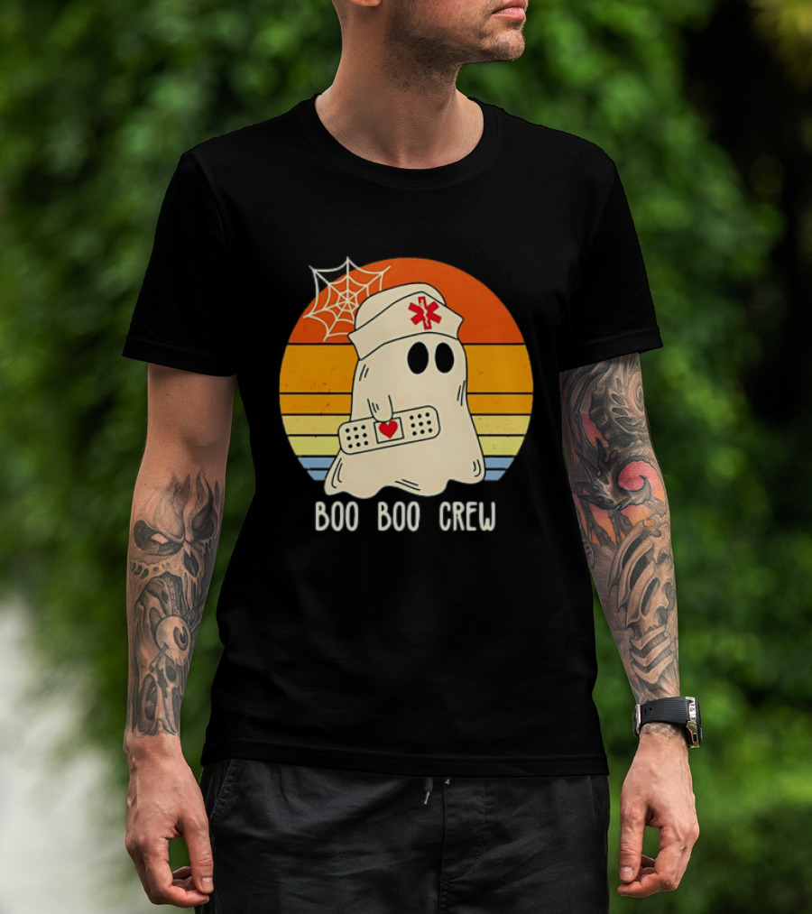 Boo Boo Crew Ghost Nurse Halloween Bandage Heart Spiderweb T-Shirt