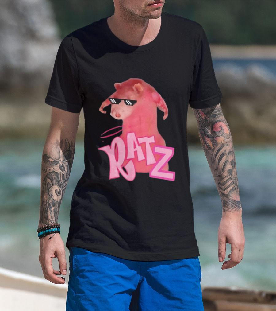 RATZ Muscular Pink Toned Rat Pixel Thug Life Sunglasses Bratz Doll T-Shirt