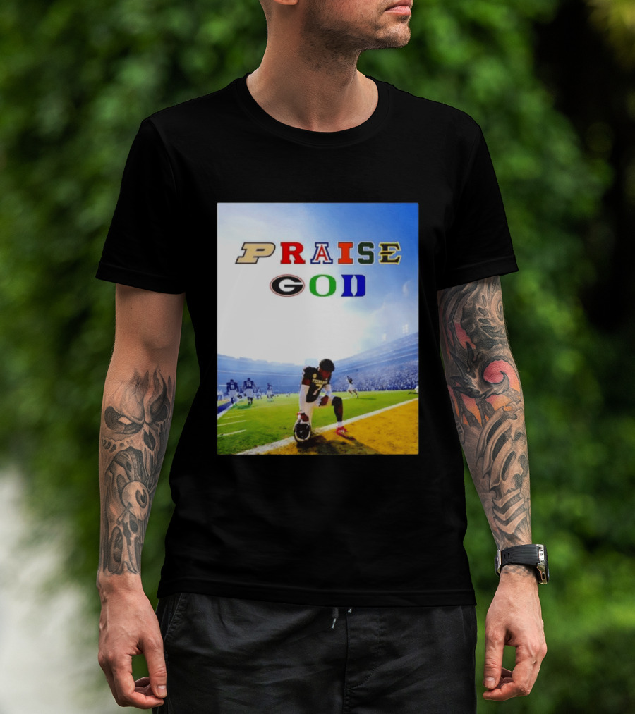 Texas AM Football Player No 7 Praise God Stadium Scene T-Shirt