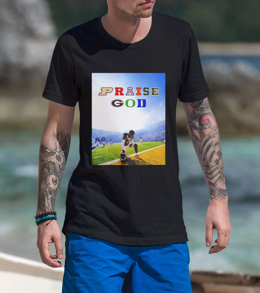 Texas AM Football Player No 7 Praise God Stadium Scene T-Shirt