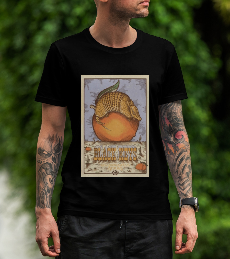 Black Keys Jul 25 2026 New Braunfels TX Armadillo Peach Cactus Desert Scene T-Shirt