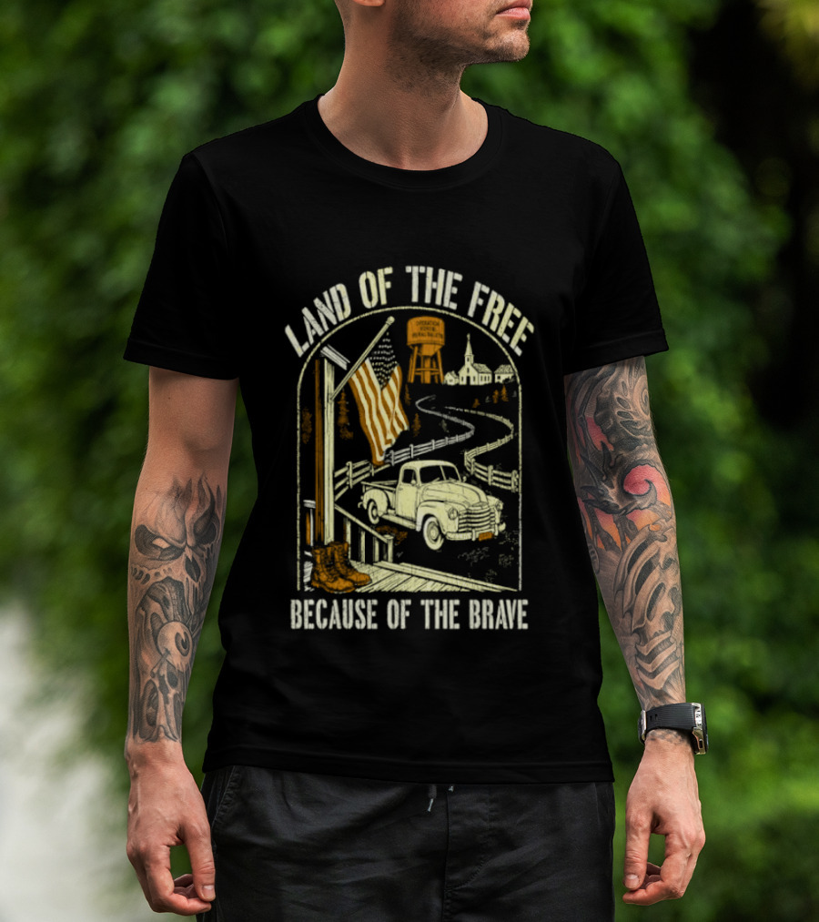 Land Of The Free Because Of The Brave American Patriotic Farm Truck With Flag And Country Landscape T-Shirt