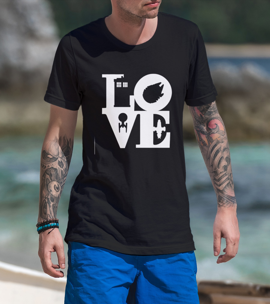 TARDIS Millennium Falcon Enterprise Serenity Sci Fi Love Mashup T-Shirt