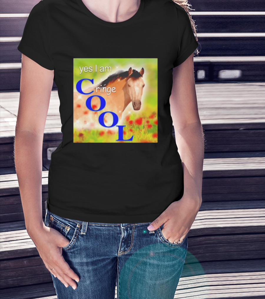 Yes I Am Cringe Cool Horse Meme Poppy Field T-Shirt