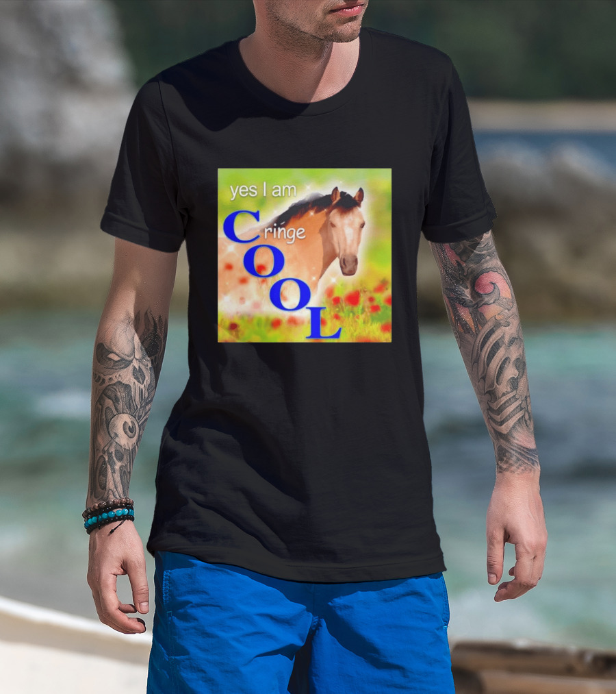 Yes I Am Cringe Cool Horse Meme Poppy Field T-Shirt