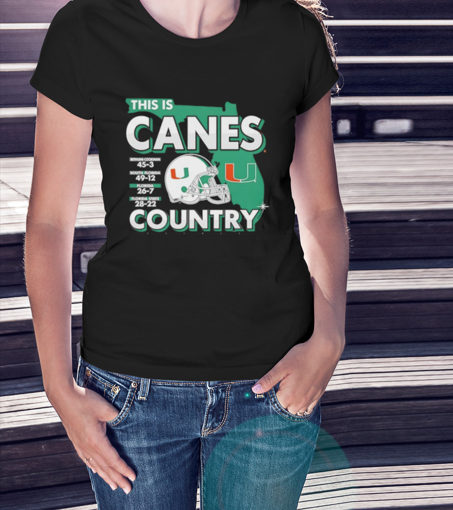 This Is Canes Country Miami Hurricanes Florida Map University Of Miami Football Helmet T-Shirt