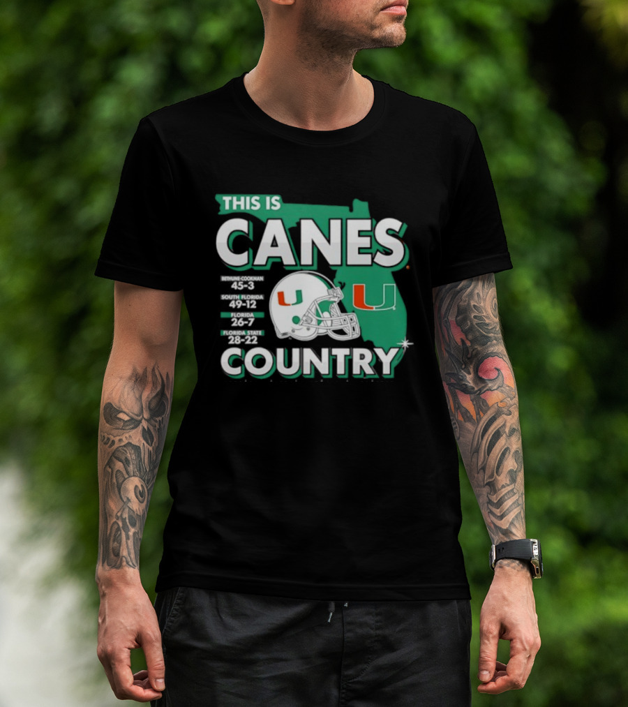 This Is Canes Country Miami Hurricanes Florida Map University Of Miami Football Helmet T-Shirt