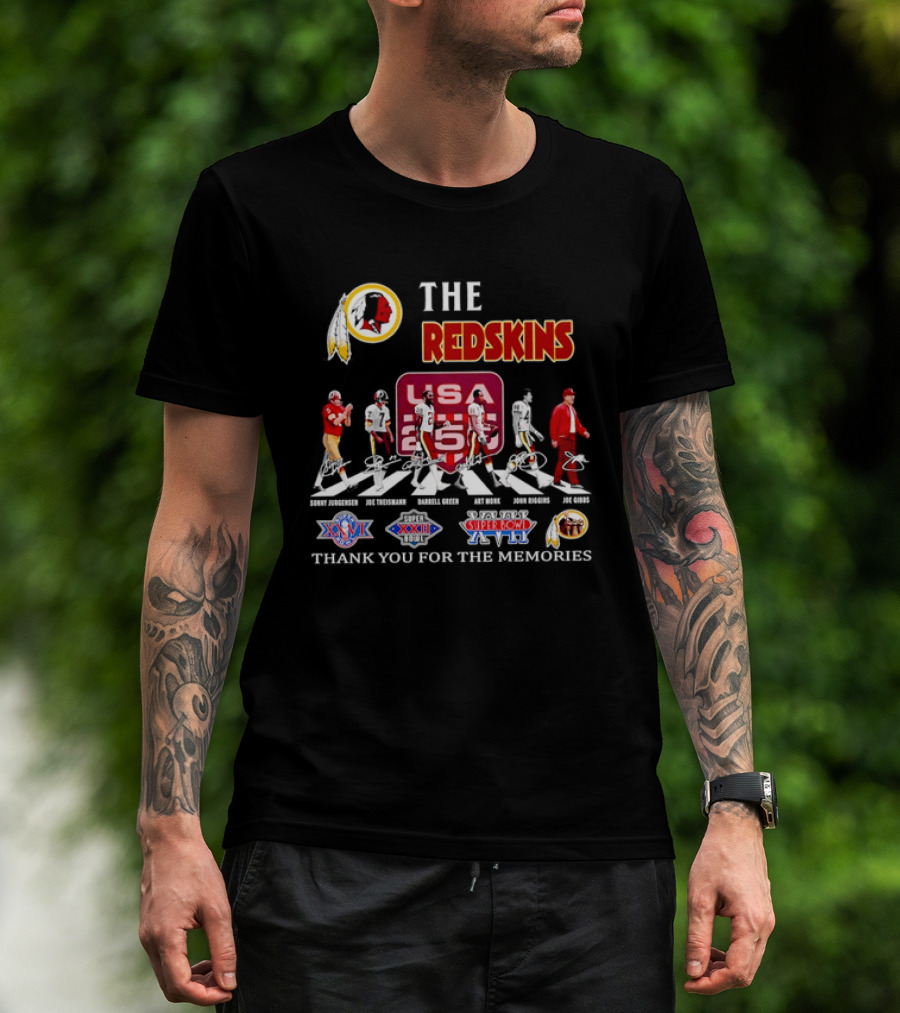 The Washington Redskins Legends Theismann Gibbs Jurgensen Green Monk Riggins Thank You For The Memories USA Redskins Super Bowl XVII XXII XXVI T-Shirt