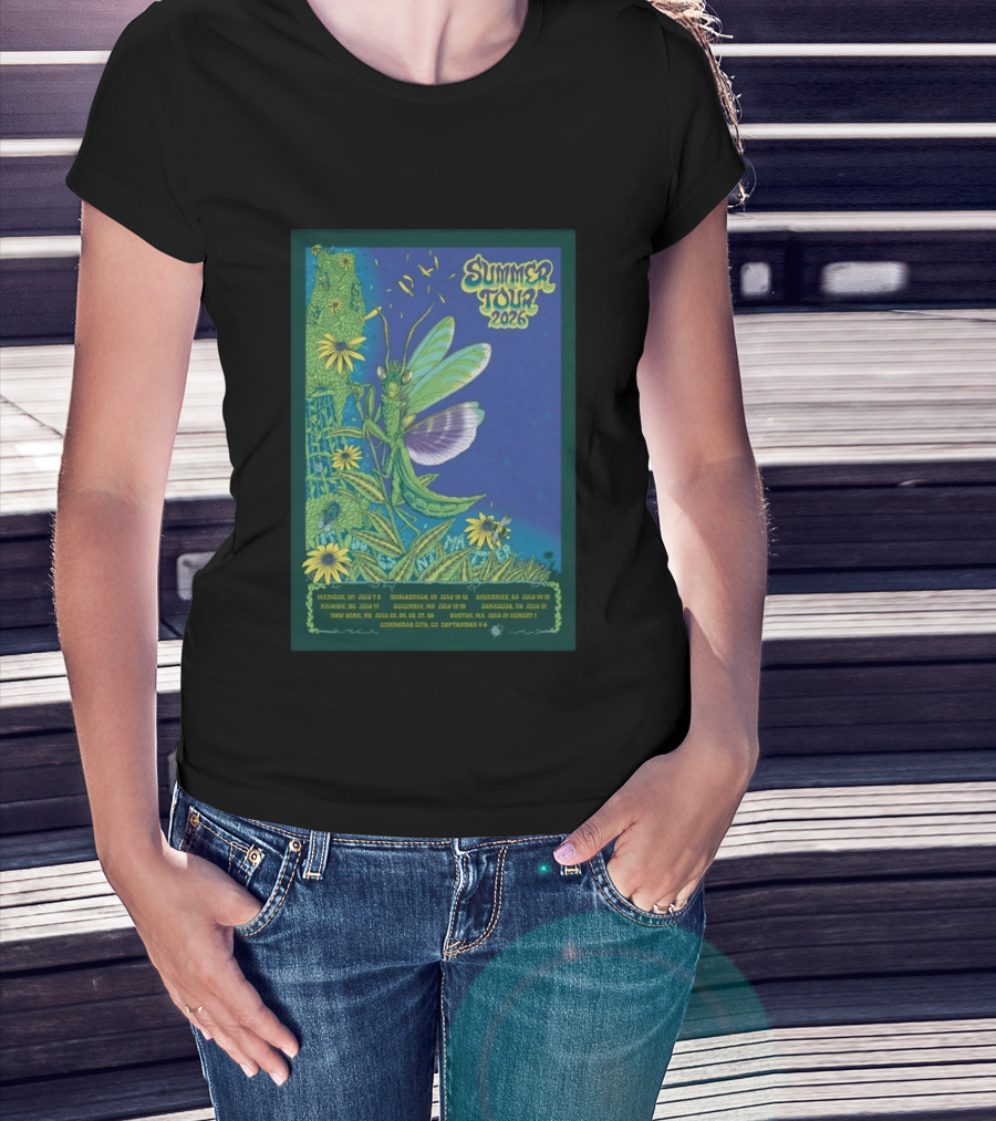Phish Summer Tour 2026 Madison To Commerce City Dates Floral Grasshopper T-Shirt