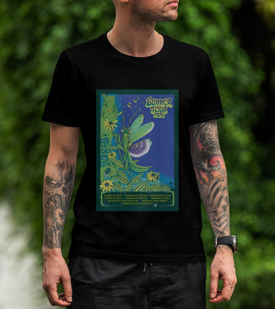Phish Summer Tour 2026 Madison To Commerce City Dates Floral Grasshopper T-Shirt
