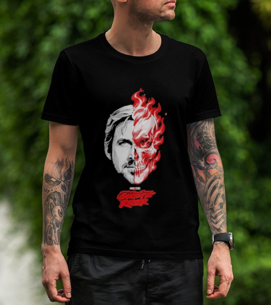 Ryan Gosling Ghost Rider 2028 Split Face Fiery Skull T-Shirt