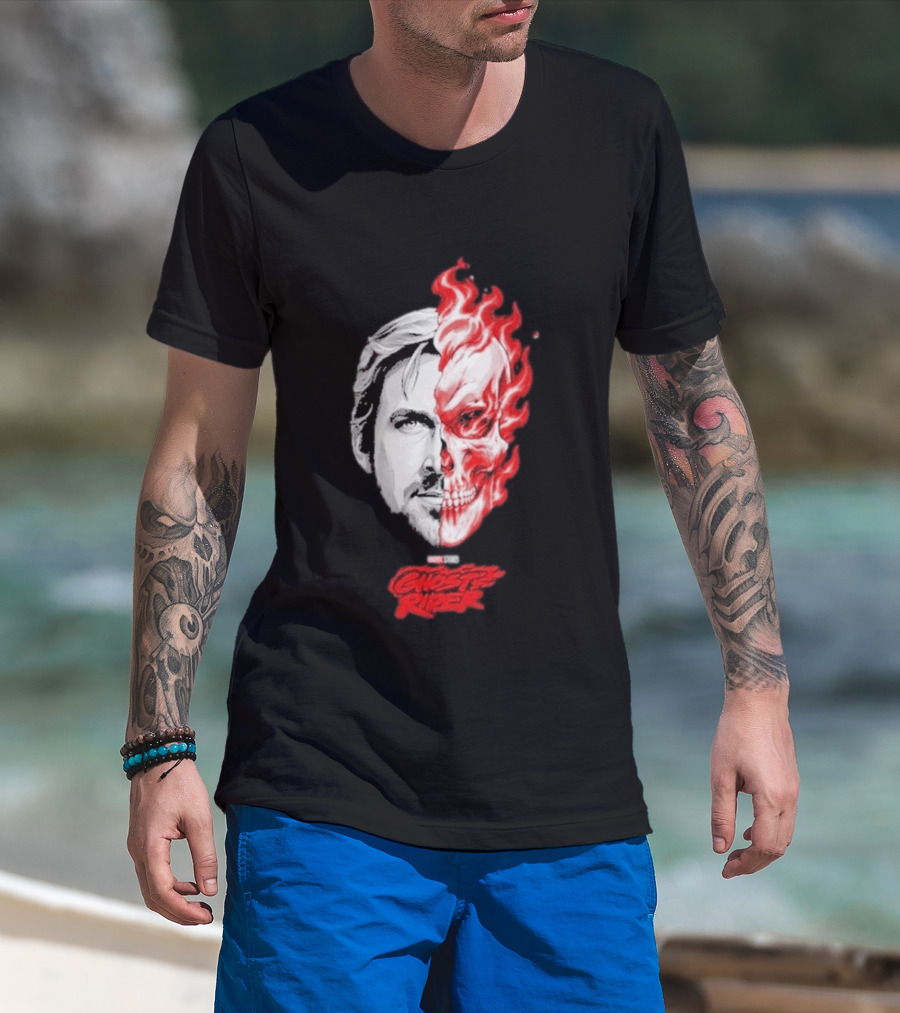 Ryan Gosling Ghost Rider 2028 Split Face Fiery Skull T-Shirt