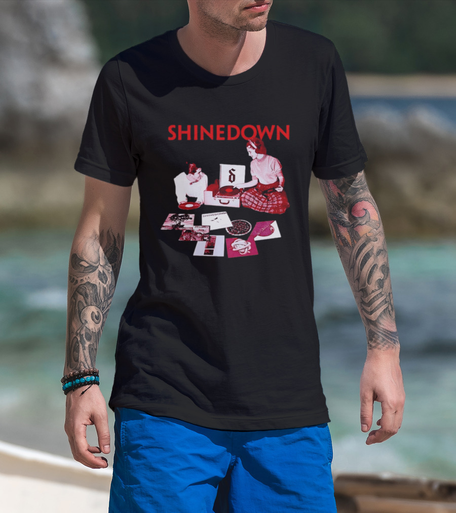Shinedown Vinyl Record Collage Retro Music Band T-Shirt